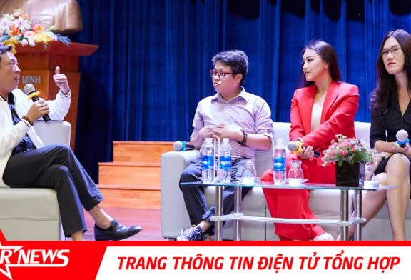 Á hậu Kim Duyên diện vest đỏ, nói chuyện với sinh viên về vấn đề HIV/AIDS