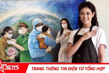 Hoa hậu Khánh Vân gửi tặng bức tranh “những trái tim dũng cảm” cho bác sĩ trong tranh